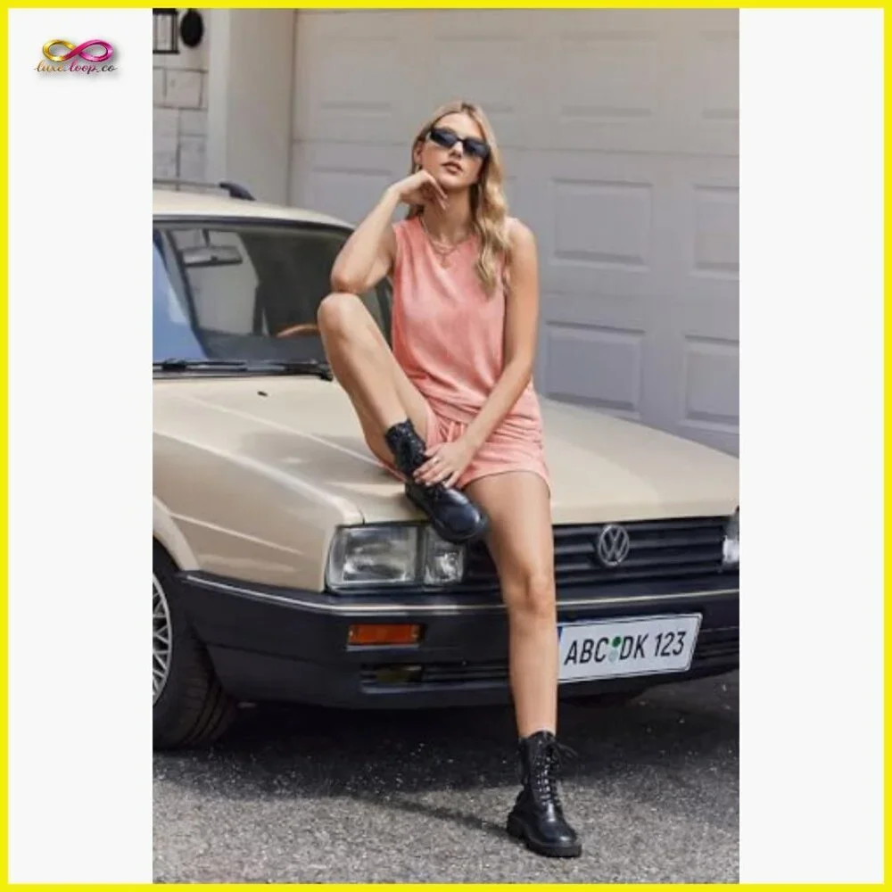 Sleeveless Ribbed Tank Top Matching Shorts Set Lounge Casual Summer Outfit